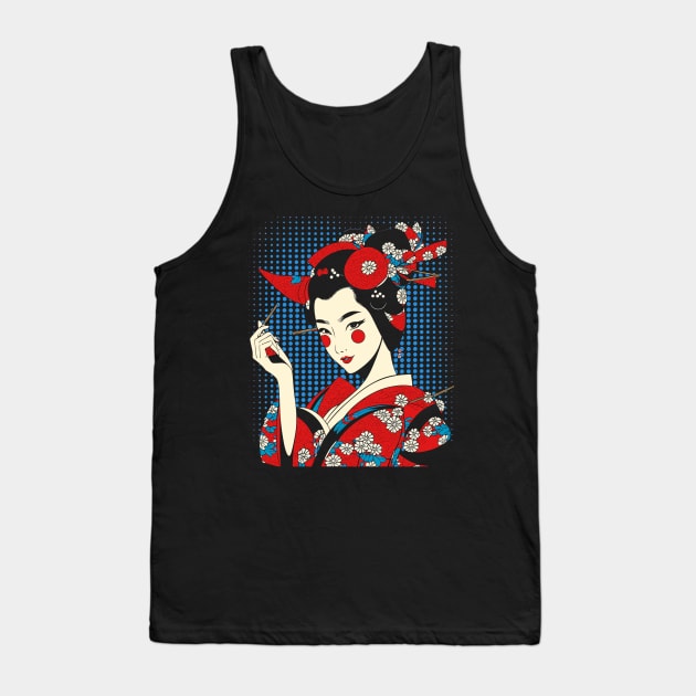 Retro Vintage Cartoon Geisha Girl Tank Top by Ravenglow